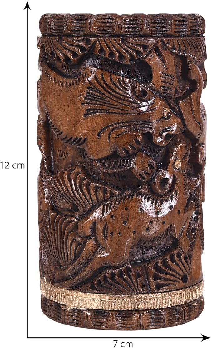 Craft Trade Hand Carved Wood Pen Holder for Desk Organizer for Home School Office Pencil Cup Pot Storage Box Suitable for Stationery - Natural Wood