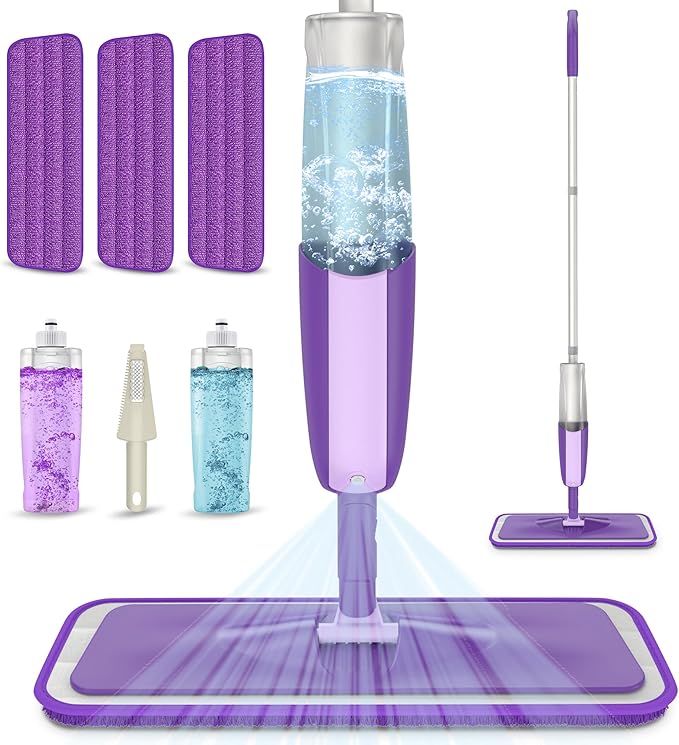 Spray Mops for Hardwood Floor Cleaning - MEXERRIS Microfiber Wood Floor Mop with 3 Reusable Washable Pads Refills Fit for Swiffer PowerMop,Spray Wet Jet Mops for Wood Laminate Ceramic Tiles