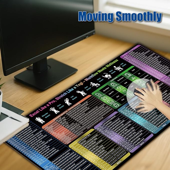 Excel Cheat Sheet Desk Pad, Large XXL Excel Short Cut Mouse Pad, Over 150 Shortcuts & Formulas [10 Modules], Non-Slip&Waterproof Office & Gaming Desk Mat | Accountants,Students,Employee Gifts