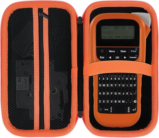 Case Compatible with Brother P-Touch PTH110 / PTH111 Pro / PTE110 Portable Monochrome Label Maker (Black+Orange Zipper)