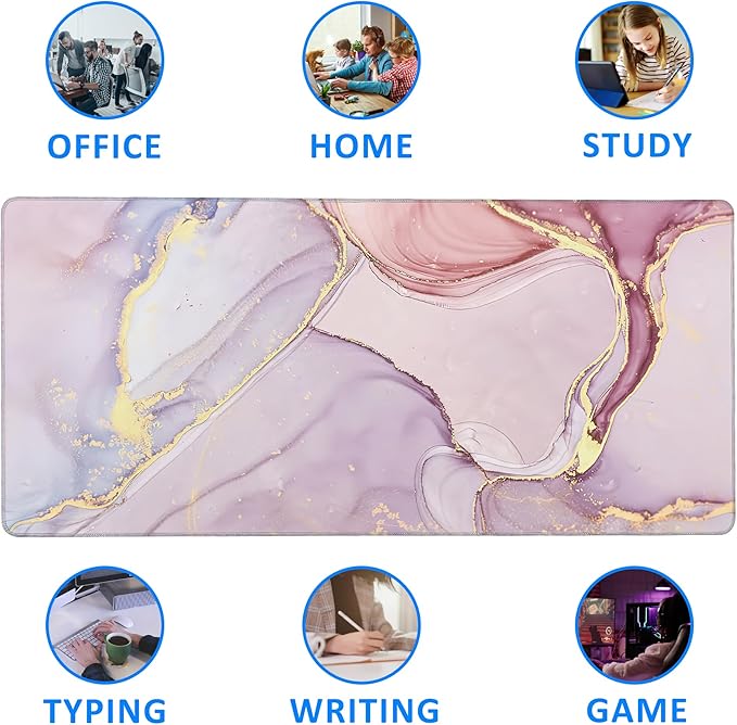 Large Extended Mouse Pad Abstract Pink Marble Desk Mat,Large Gaming Mouse Pad,Big Desk Pad with Thick Stitched Edges Suit for Home Office or Gaming 35.4x15.7 Inch