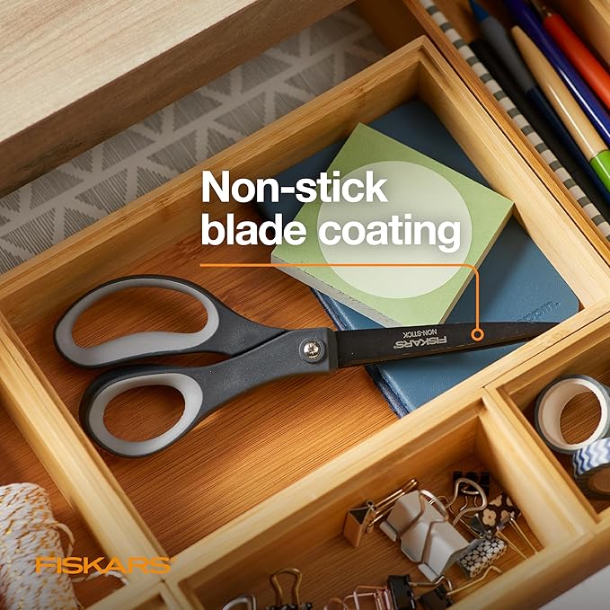 Fiskars 8" Comfort Grip Non-stick Titanium All Purpose Scissors - Stainless Steel Blades for Everyday Cutting Tasks - Home, Office, and Arts & Crafts - Gray