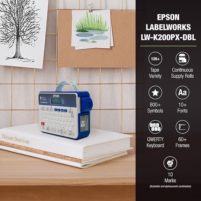 LABELWORKS Epson LW-K200PX Dark Blue Printer & Red White Printer - 2 QWERTY Label Makers Great for Classrooms