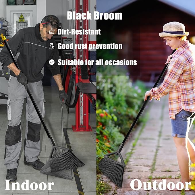 PUTNATRUE Heavy Duty Broom Outdoor Indoor, Upgraded Commercial Angle Brooms, Black Broom for Sweeping House, Restaurant, Kitchen, Garage, Courtyard