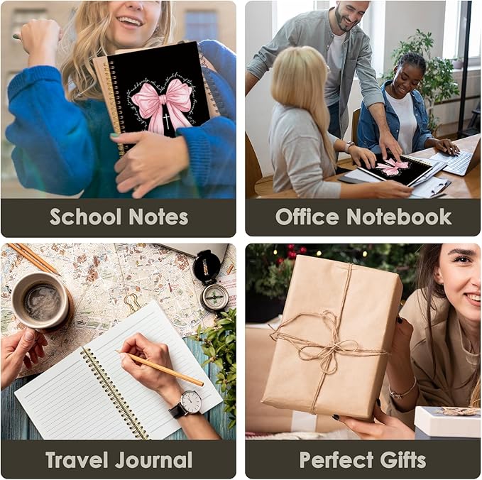 Prayer Journal for Woman, Christian Girl Energy Journal, Black Pink Cute Notebook, Pink Bow Coquette Stuff Notebook 5.5x8.3