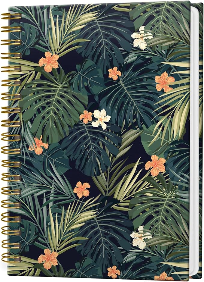Spiral Notebook Journal for Women Men, A5 Hardcover Journal, 120 Pages Thick Paper, College Ruled Writing Notebook for School, Work & Office 8.3'' × 5.9''(Tropical Plants Hibiscus Flowers)