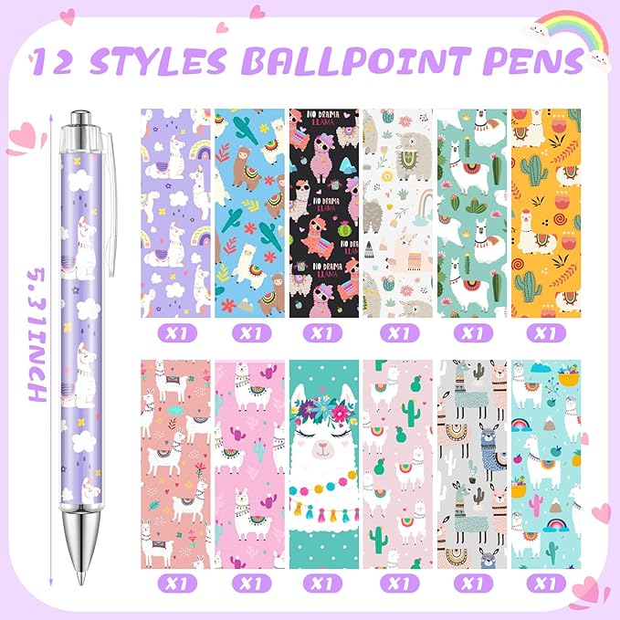 24 Pcs Llama Sticky Notes with Pens Alpaca Themed Gifts Party Favors Cute Notepad Memo Notes Pads Black Ink Ballpoint Pen for Llama Lover Women Christmas Gifts Office School Students Teacher Supplies