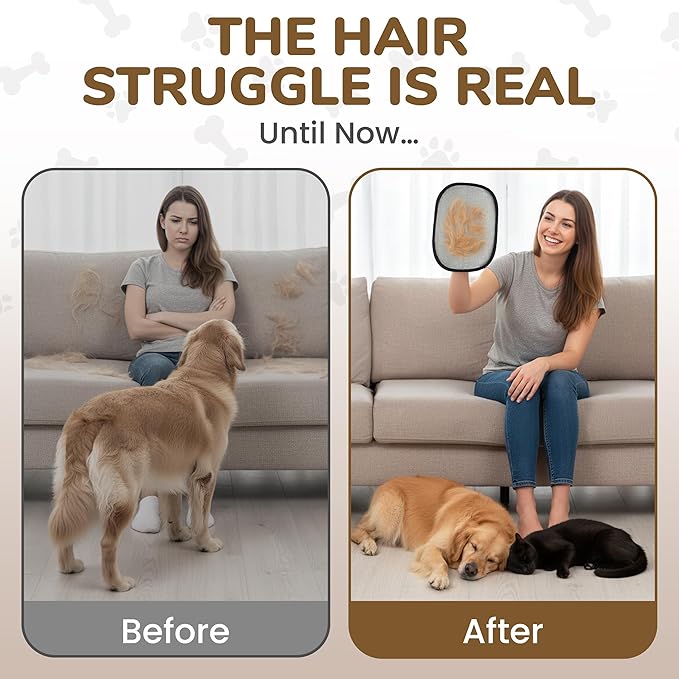 KEYVOZ Pet Hair Removal Glove for Cats and Dogs, Electrostatic Magic Brush Pet Hair Remover for Dog Couch, Available in Blue, Purple, Pink, Brown- Perfect for Pet Owners (Brown)