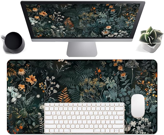 Floral Large Desk Mat 31.5 x 15.7 inch, Waterproof Extended Gaming Mousepad XXL, Aesthetic Flowers Desktop Mat, Non-Slip Keyboard and Laptop Pad, Computer Writing Mat for Home Office Accessories