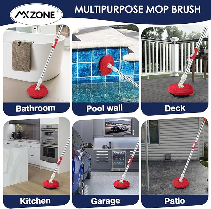 Spin Mop Brush for Hurricane 360°Spin Mop Systems, Scrubber Brush Replacement Head with Stiff Bristle, Great for Bathroom Kitchen Pool, Glass and Tile Walls, Round Shape Standard Universal Size