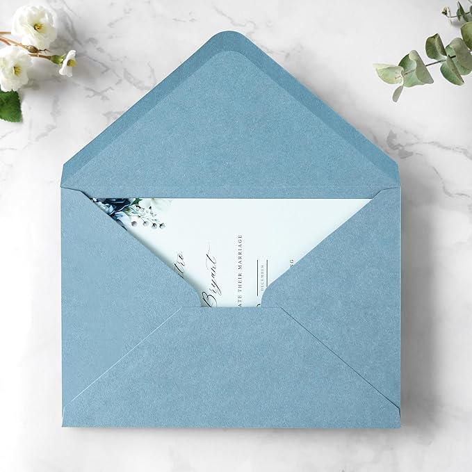 PONATIA 50 PCS A7 Envelopes, 5.25 x 7.48'' Matte Dusty Blue Envelope for 5x7'' Weddings Invitation Cards, Christmas Gift Cards, Acrylic Invitations, Photos and Any 5x7" Inserts