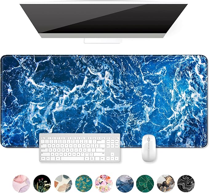 Auhoahsil Large Mouse Pad, XXL Desk Pad, Extened 35" x 15", Non-Slip Rubber Base, Stitched Edges, Superior Surface, Waterproof Keyboard Mat, Large Mousepad for Gamer, Office & Home, Beautiful Ocean