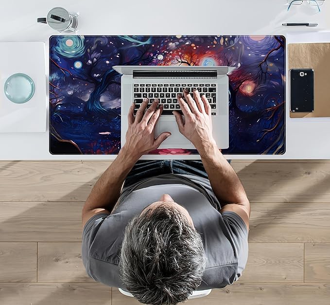 Abstract Art Tree XXL Large Extended Gaming Mouse Pad Laptop Mat Aesthetics Mousepad, Office Decor Desk Pad, Computer Keyboard and Mouse Mat, Non-Slip Desk Matt with Stitched Edge, 31.5''x15.7''