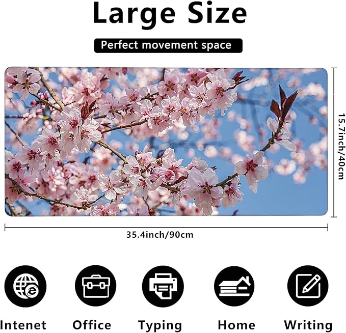 MIOAOSRT Desk Mat,Beautiful Blooming Flower Large Gaming Mouse Pad with Stitched Edges,Non-Slip Computer Mouse Pad for Desk,Extended XXL Keyboard and Mouse Pad 35.4x15.75 in