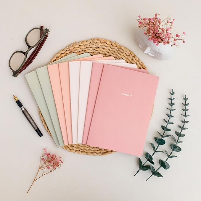 Notebook Journal (8 Pack), A5, 5.5 x 8 in, 80 gsm thick paper, Cute Soft Paper Cover Notebook Set, Thin Writing Journal for Travel, Meditation, Wedding and Dream Journals, Lightweight Lined