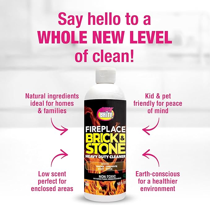Quick ‘n Brite Fireplace Gel Cleaner for Brick, Stone, Rock, Tile, and Marble, Nonabrasive Fireplace Cleaner, Made in the USA, 16 oz