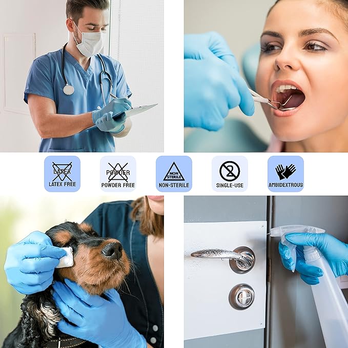 Safe Health NITRO-V Nitrile-Vinyl Synthetic Exam Disposable Gloves, Latex Free, Powder Free, Blue, Case of 1000, Small, Medical Grade, Clinic, Nursing, Food, Hair Salon, Cleaning, Housework