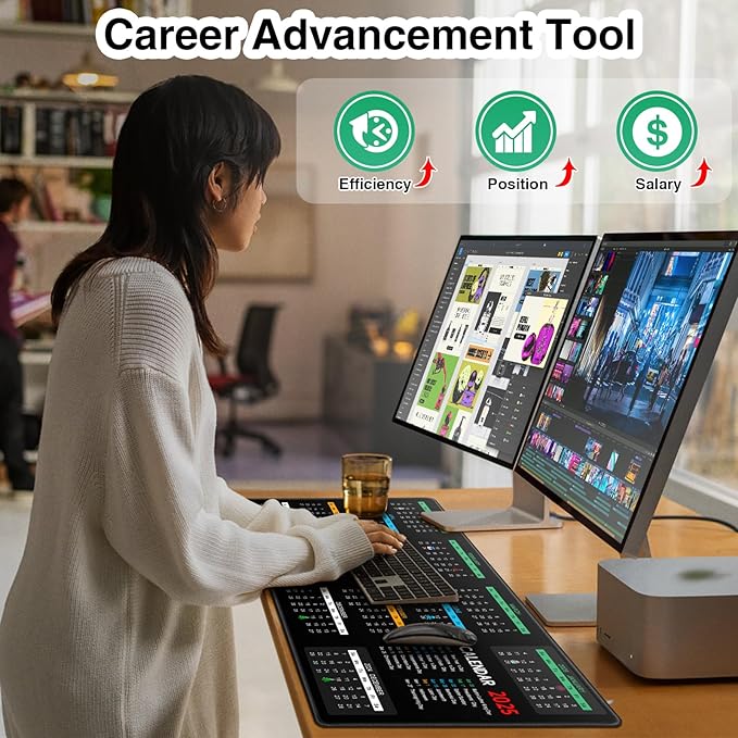 Mouse Pad, Non-Slip 2025 Calendar Desk Pad Protector, Extended Gaming Computer Keyboard Mouse Mat Desk Pad for Laptop with Stitched Edges 35.4×15.7in, Desk Writing Pad for Office and Home