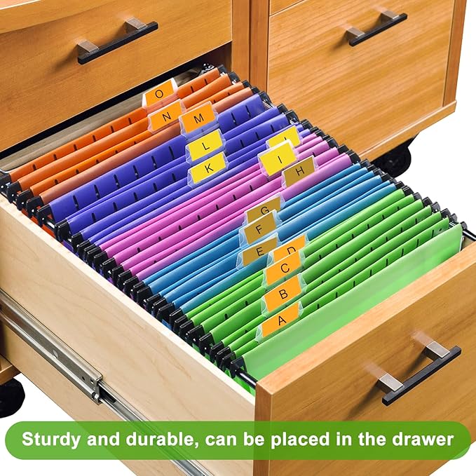 BOENFU 24 Pack Colored Hanging File Folders Letter Size Plastic File Folders with Adjustable Tabs, 2 Markers, Hanging Organizer File Folders for Efficient Filing