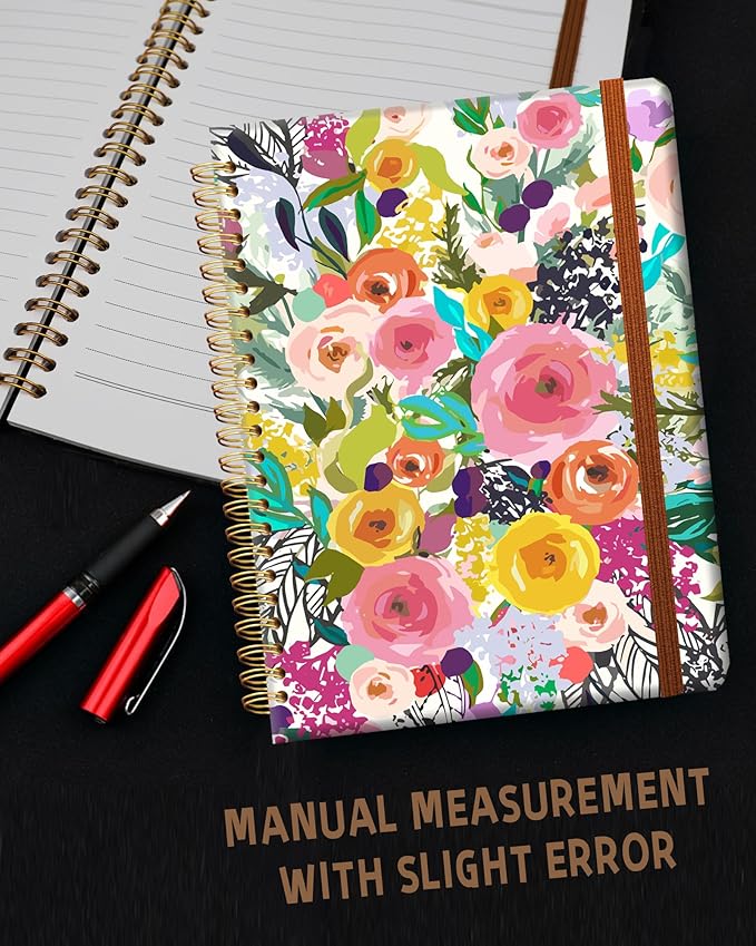 Ruled Spiral Writing Notebook,A5 Hardcover Lined College Journal for Women,Strong Twin-Wire Binding with Premium Paper,8.4" X 6",Perfect for School,Office,Home(Colorful Floral)