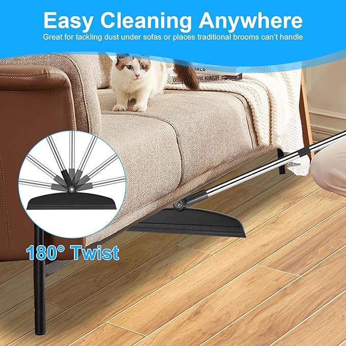 UDUK Broom with Dustpan Combo Set and Silicone Air Broom Kit, 51" Long Handle Floor Squeegee, Black Household Kit for Glass Window Rugs Pet Hair Home