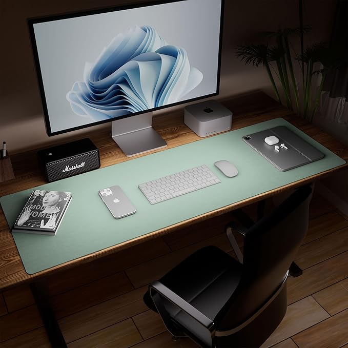 Aothia Leather Desk Pad Protector, Office Desk Mat, Large Mouse Pad, Laptop Desk Pad, Non-Slip PU Leather Desk Blotter, Waterproof Desk Writing Pad for Office and Home (Light Blue, 47" x 17")