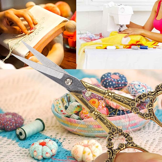 BIHRTC 4.5inch Small Sewing Scissors with Leather Case Sharp Tip Stainless Steel Scissors Vintage Shears Detail Yarn Thread Snips for Office Home Sewing Supplies Cross Stitch Needlework DIY Gold