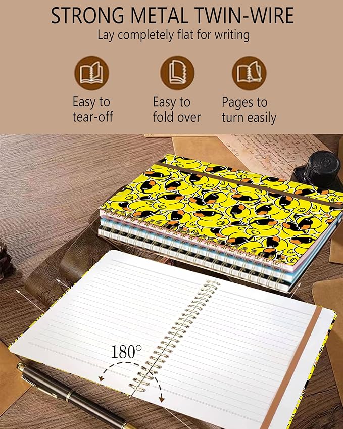 Spiral Journal Notebook, A5 Cute Notebooks for Women Men, College Ruled Hardcover Notebook for Work & Note Taking, 60 Pages Double-Wire Journals for Writing, Cool Yellow Ducks