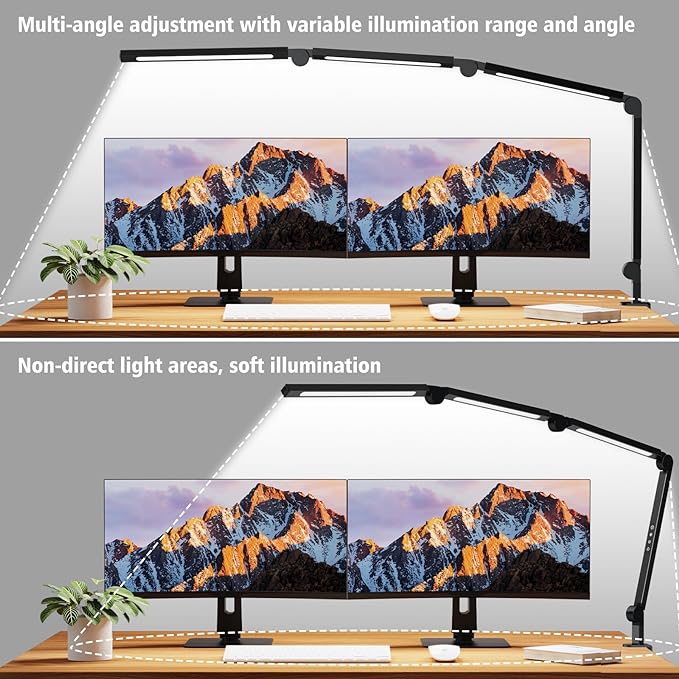 LED Desk Lamp with Clamp,Adjustable Swing Arm Desk Lamps for Home Office,Dimmable Tempering Eye Care Desk Light Bright Modern Led Table Lamp for Nail Tech Architect,Flexible Tall Task Table Light