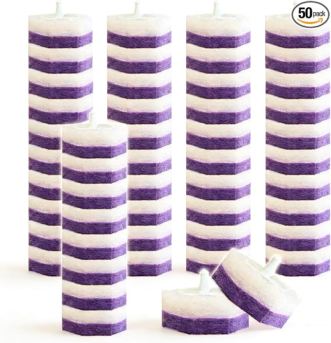 Disposable toilet brush head refills, with purple cleaning agent lavender fragrance, 50 pieces (Lavender)