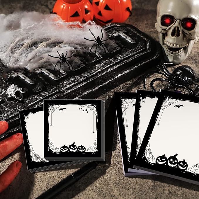 clothmile 16 Pieces Halloween Sticky Note Spider Pads with Pumpkin Bat 480 of Self Adhesive Removable Memo Pads, 30 Sheets Each for School Office Home Students Teachers Presents