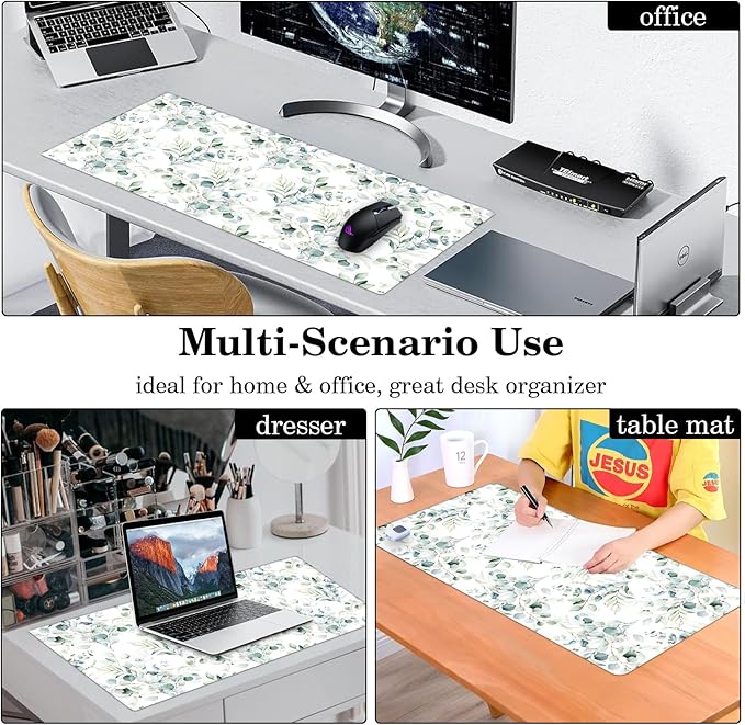 Floral Mouse Pad Protector, Stitched Edges, Large Office Mat, Non-Slip Blotter, Laptop Desk Pad, Flower Writing Pad for Home and Office (XXL)