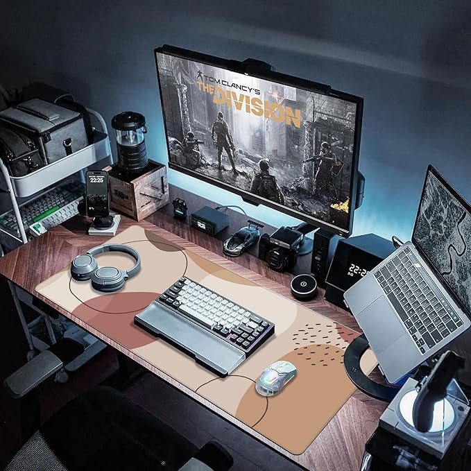 Desk Pad, Boho Abstract Geometric Patterns Extended Large Gaming Mouse Pad XXL, Large Desk Mat for Desktop with Non-Slip Rubber Base Stitched Edges for Home Office 5.4"X15.7"