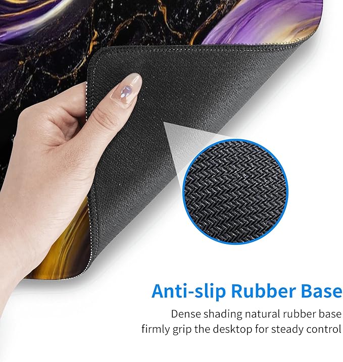 Black Marble Extended Big Mouse Pad Large,XL Gaming Mouse Pad Desk Pad,31.5x11.8inch Long Computer Keyboard Mouse Mat Mousepad with 3mm Non-Slip Base for Home Office Work-Purple and Gold Marble