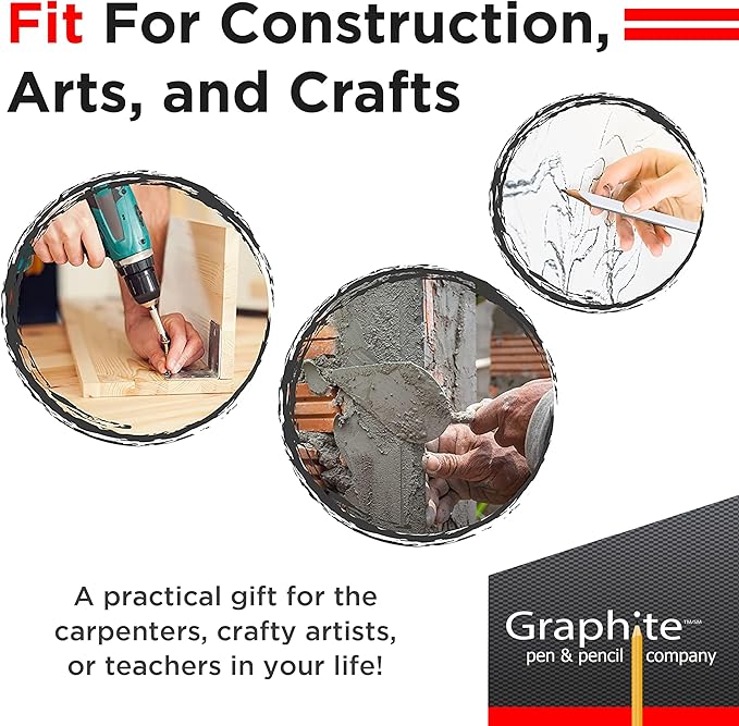 GRAPHITE Hard Lead Carpenter Pencils Bulk - (1) Pack of 12 Pieces Lumber Wooden Pencil #2 (HB) - Red