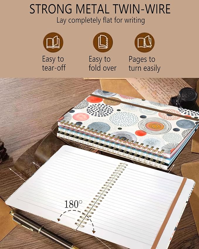 Spiral Journal Notebook, A5 Cute Notebooks for Women Men, College Ruled Hardcover Notebook for Work & Note Taking, 60 Pages Double-Wire Journals for Writing, Cute Colorful Polka Dots
