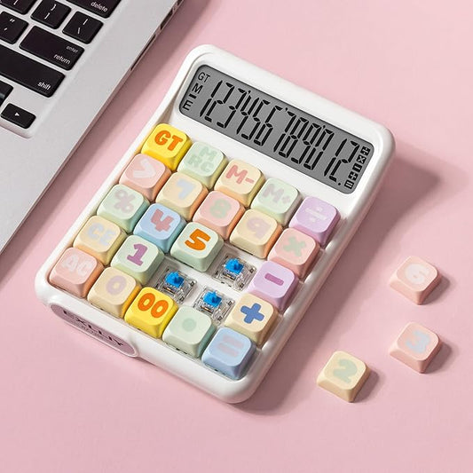 Mechanical Switch Calculator, 12 Digit Large LCD Display, Big Buttons, Real Mechanical Keypad, Desktop Calculator for Office & Study