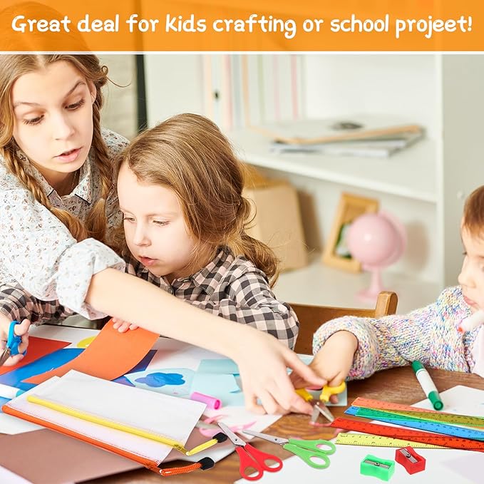 200Pcs School Supplies Kit Bulk Include 50Pencil Sharpeners 50 Pencil Pouches Bulk 50 Safety Blunt Tip Student Scissors 50 12Inch Plastic Rulers Back to School Supply for Student Office