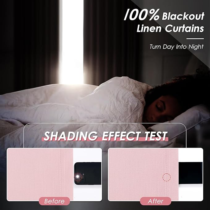 Full Black Out Pink Window Curtains Panels 102 Inches Long 2 Panels Set for Living Room Cotton Textured Long Blackout Curtain with Backing Thermal Insulated Drapes for Nursery Bedroom 52x102