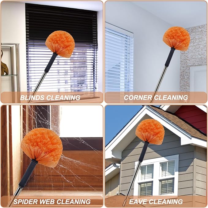 Tonmp Orange Twist-On Cobweb Duster Head Brush, Fits Standard 3/4 inch Threaded Poles, Attachment Brush, Spider Web Duster Brush for Outdoor & Indoor Cleaning - 1 Pack