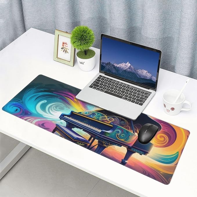 Gaming Mouse Pad, Large Non-Slip Rubber Base Mousepad, Keyboard Mouse Mat, Desk Pad with Stitched Edges, 31.5x11.8inch, Paino