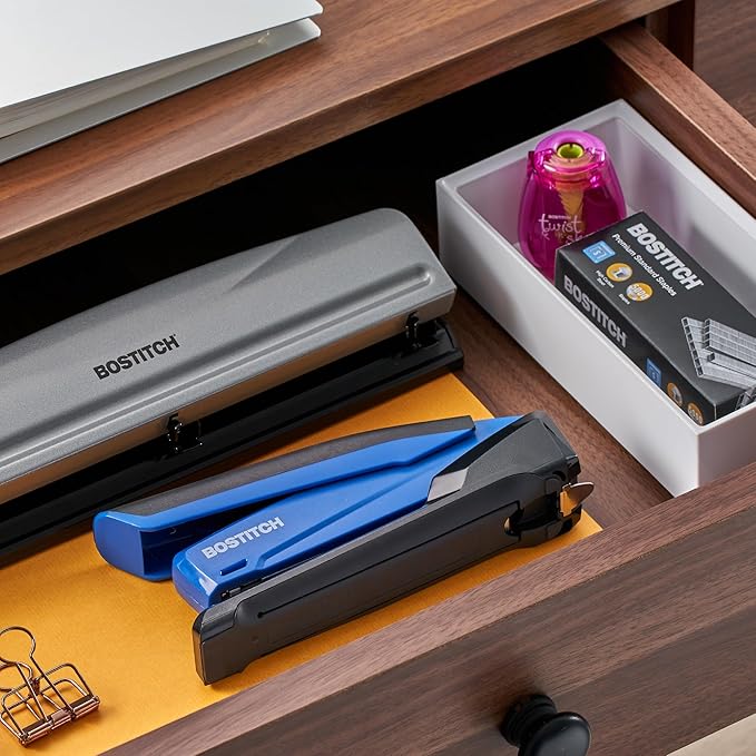Bostitch Office InPower Spring-Powered Desktop Stapler, 20 Sheet Capcity, Built in Remover, Blue (1122)
