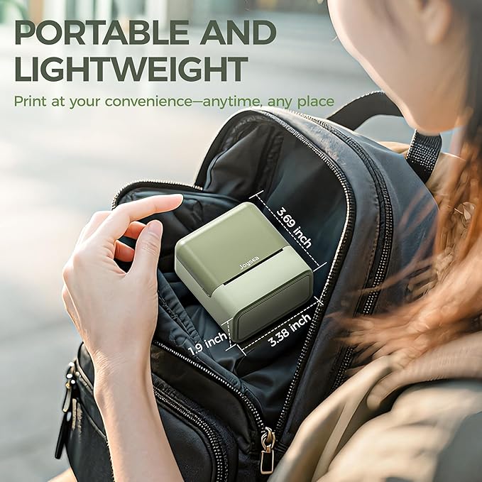 Joysea D2 Label Maker Machine with Tape, Thermal Label Printer with Multiple Templates for Office Organization, Home, Small Business, Includes 1 Roll 2" x 1.18" Adhesive Labels, Green