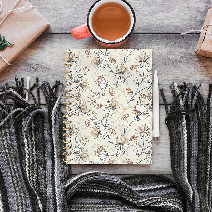 Vintage Boho Floral Journal Notebooks, Farmhouse Wildflower College Ruled Notebooks for Note Taking, Flower Pretty Journal Journaling, Spiral Notebook 5.5x8.3