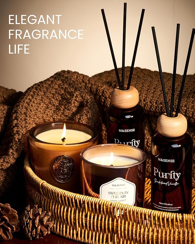 M&SENSE Oud Wood Scent Reed Diffuser | 6.3 fl oz Natural Essential Oil Diffuser with Sticks, Non-Toxic Housewarming Aromatherapy Diffuser Gift for Bathroom & Shelf Decor