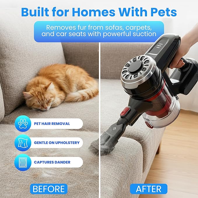 BARNMO Cordless Stick Vacuum, Blue, 45 Min Runtime, LED Headlights, 2-Speed, Telescopic Tube with Main Vacuum Brush, Crevice Tool, dust Brush, Removable-Rechargeable Battery Pack with Charging Cord