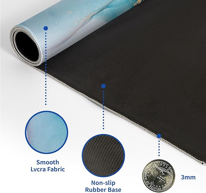 Teal Marble Mouse Pad Abstract Marble Mouse Pad 31.5x11.8 Inch Texture Non-Slip Rubber Base Large Mousepad Stitched Edges Keyboard Mouse Mat Desk Pad for Office and Home