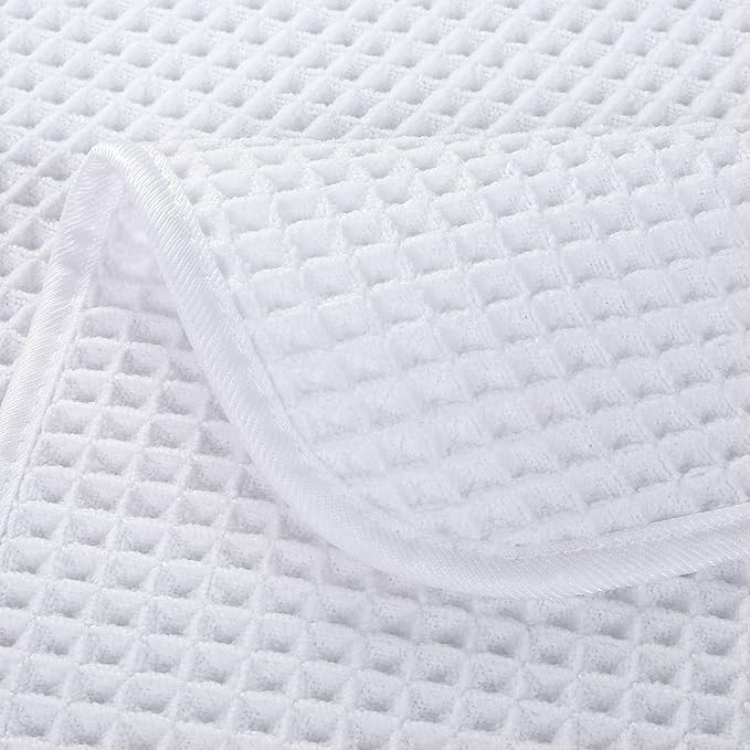 POLYTE Microfiber Lint Free Hand Towel, 16 x 30 in, 4 Pack (White, Waffle Weave)