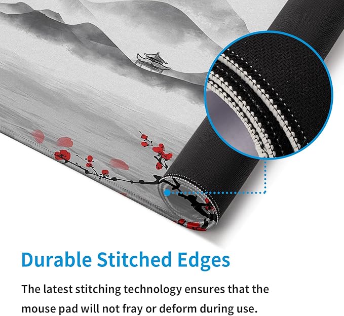 Japanese Cherry Blossom Large Gaming Mouse Pad Sakura Desk Pad Big Mousepad Deskmat Office Decor for Computer 31.5''x11.8'' Desk Organizers and Accessories