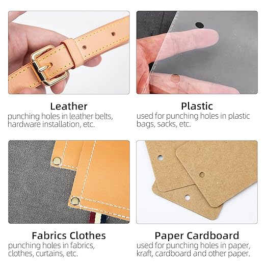 WUTA Leather Punches Round Hole Puncher Plating Titanium Hollow Punching Tool Working for Watch Band, Fabric, Plastic 1+1.5+2+3+4+5mm (6pcs)